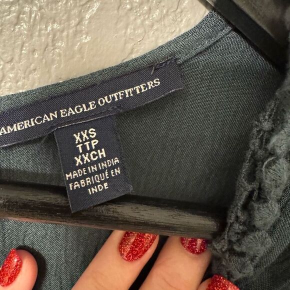 American Eagle Romper size XXS Teal Green Blue Lace Inset Long Sleeve Boho Women - Picture 7 of 7